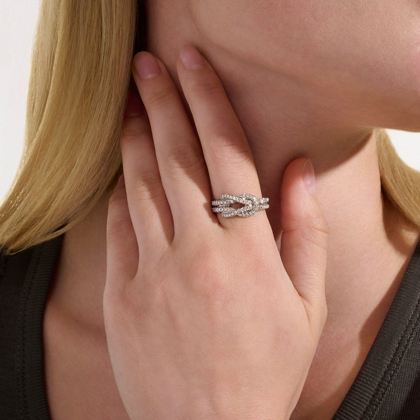 John Hardy Sterling Silver Love Knot Diamond Ring