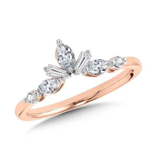 14 Karat Rose Gold Marquise and Baguette Diamond Curved Band - Diamond Wedding Bands - Women's