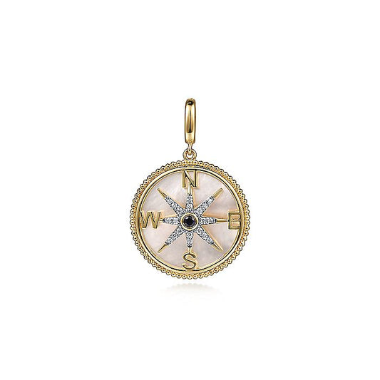 Gabriel & Co Yellow Gold Diamond And Sapphire Compass Pendant - Colored Stone Pendants