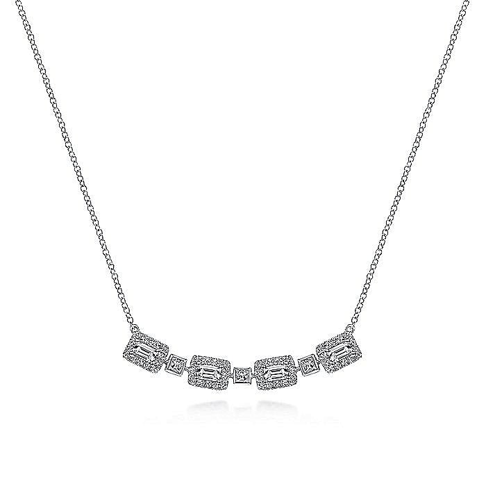Gabriel & Co. 14 Karat White Gold Station Baguette Diamond Necklace