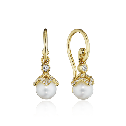 Verragio Yellow Gold Diamond Petal Cap Pearl Dangle Earrings - Pearl Earrings