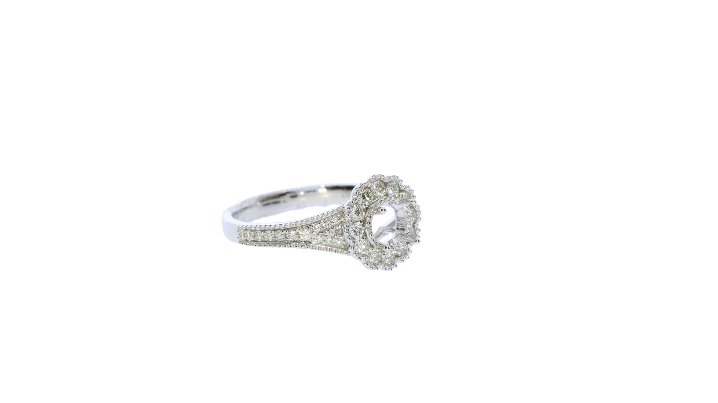 White Gold Diamond Halo Semi-Mount Engagement Ring