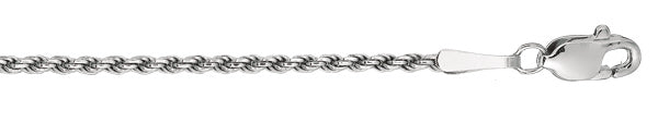 Sterling Silver Rhodium Plated 20 Inch 1.25mm Polish Diamond Cut Rope Chain With Lobster Clasp