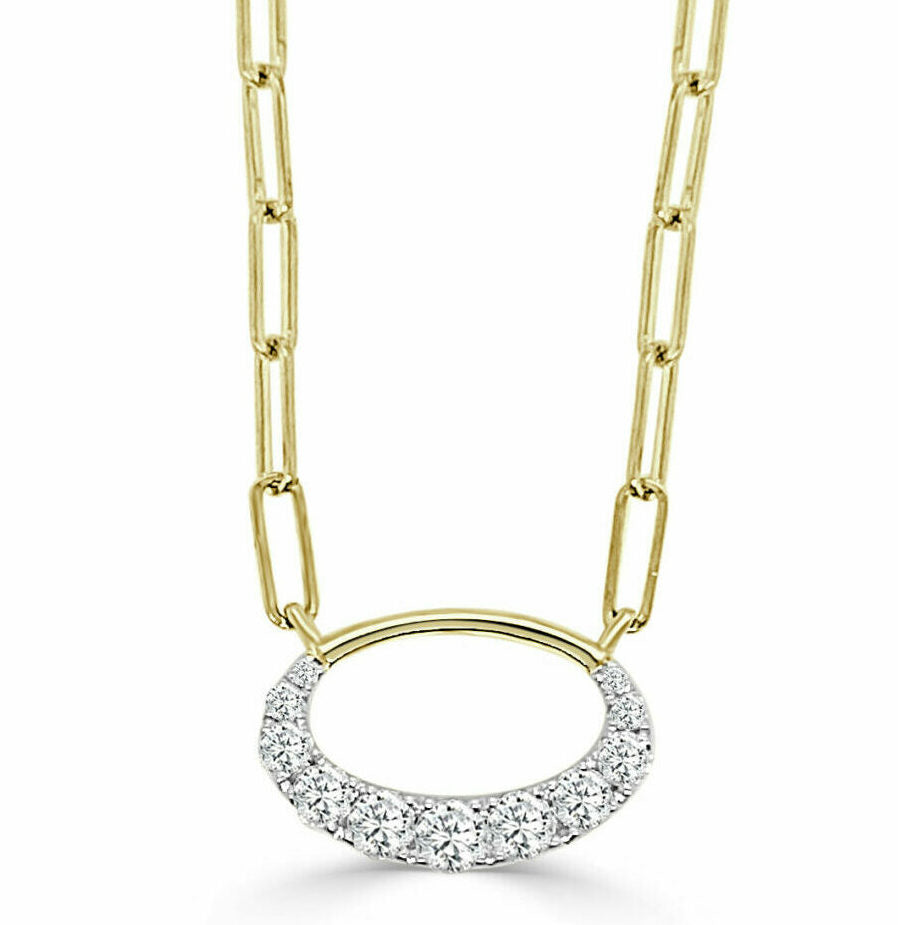 Frederic Sage Yellow Gold Small Oval "Clip" Necklace - Diamond Necklaces