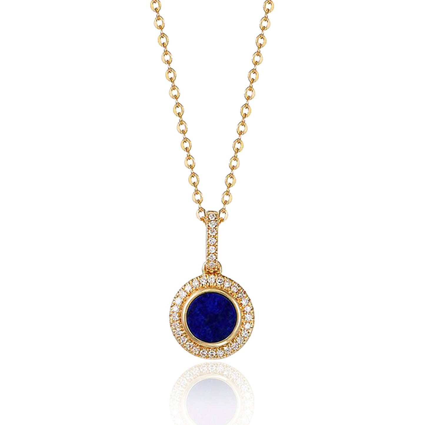 Luvente 14 Karat Yellow Gold Round Blue Lapis Diamond Halo Pendant