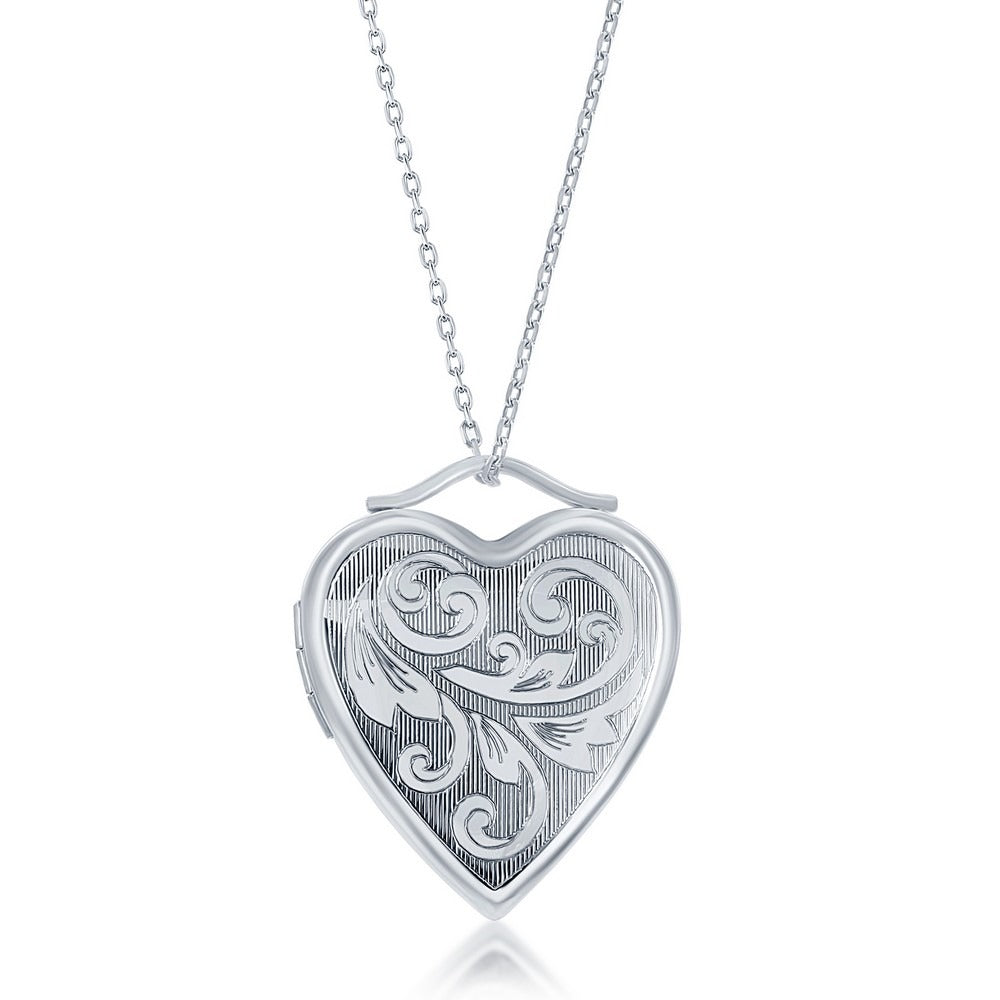 Heart Swirl Locket Necklace Sterling Silver