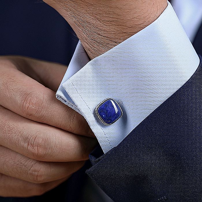 Gabriel & Co Sterling Silver Square Cufflinks with Lapis Stones
