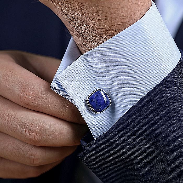 Gabriel & Co Sterling Silver Square Cufflinks with Lapis Stones - Gents Cufflinks