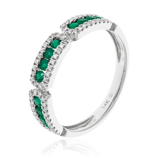 Luvente 14 Karat White Gold Art Deco Emerald Ring - Colored Stone Rings - Women's