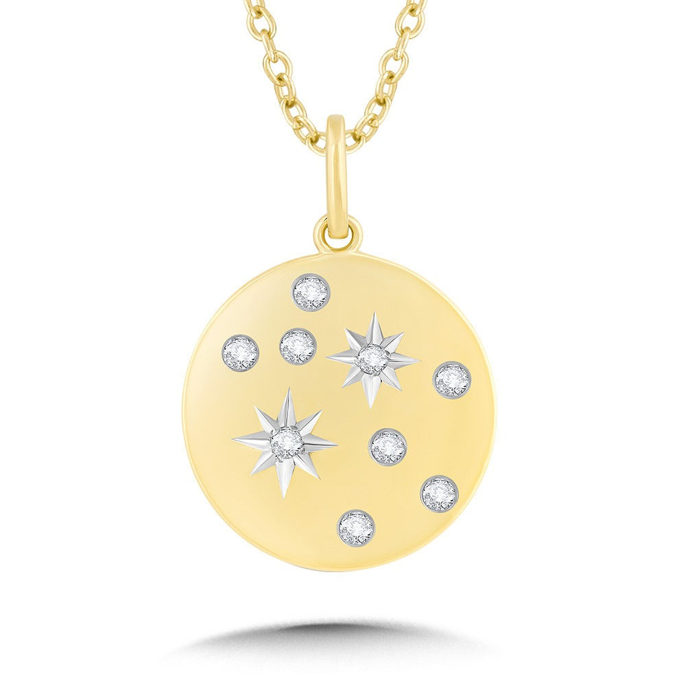 Yellow Gold Scattered Flush Set Diamond Round Disc Pendant