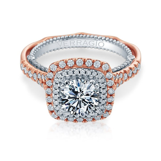 Verragio Venetian Collection Rose & White Gold Double Halo Semi-Mount Engagement Ring - Diamond Semi-Mount Rings