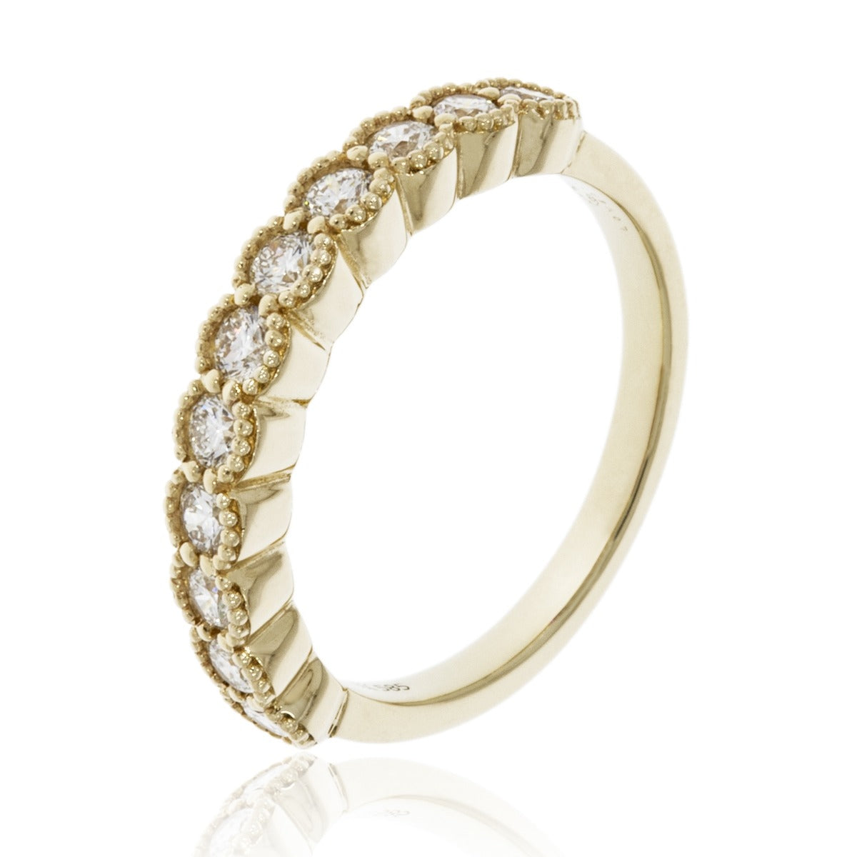 Yellow Gold Milgrain Round Diamond Band