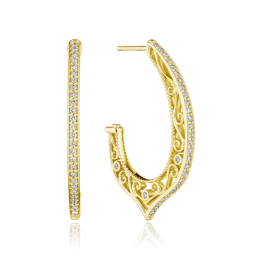 Verragio Yellow Gold 26mm Filigree Hoop Diamond Earrings - Diamond Earrings