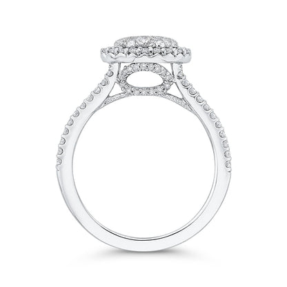 Luminous White Gold Sideways Oval Halo Engagement Ring - Diamond Engagement Rings