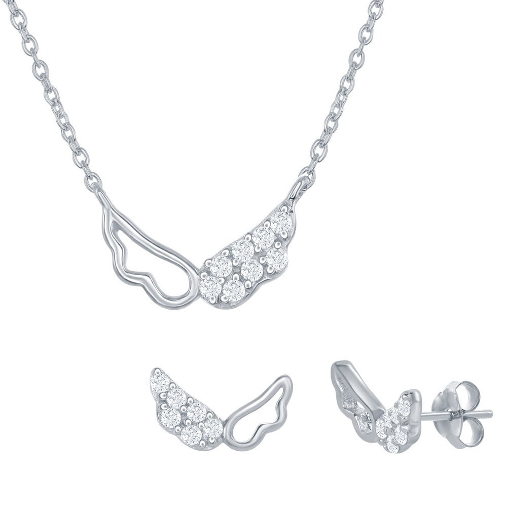 Sterling Silver Angel Wing Necklace & Earrings Set