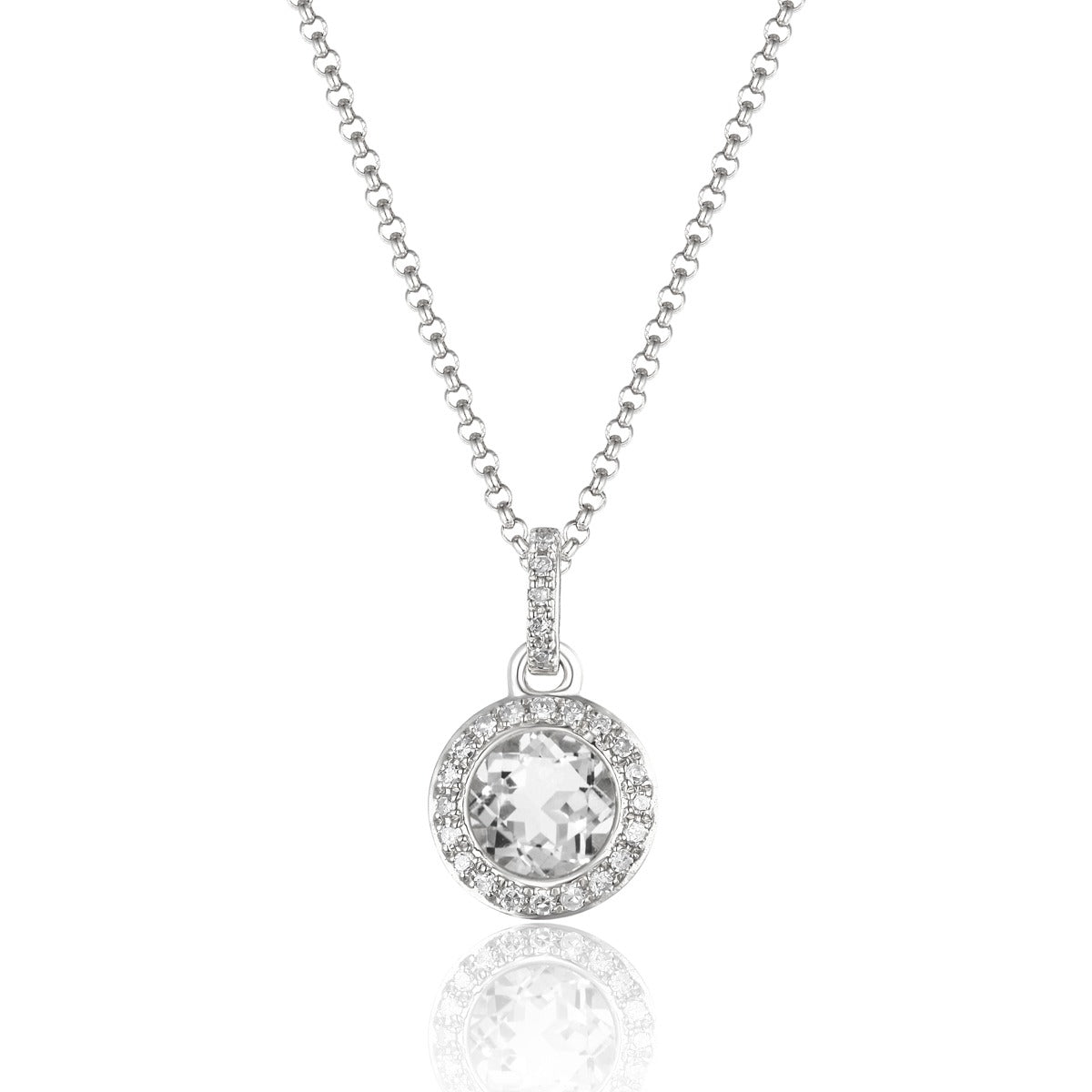 White Gold White Sapphire and Diamond Halo Pendant