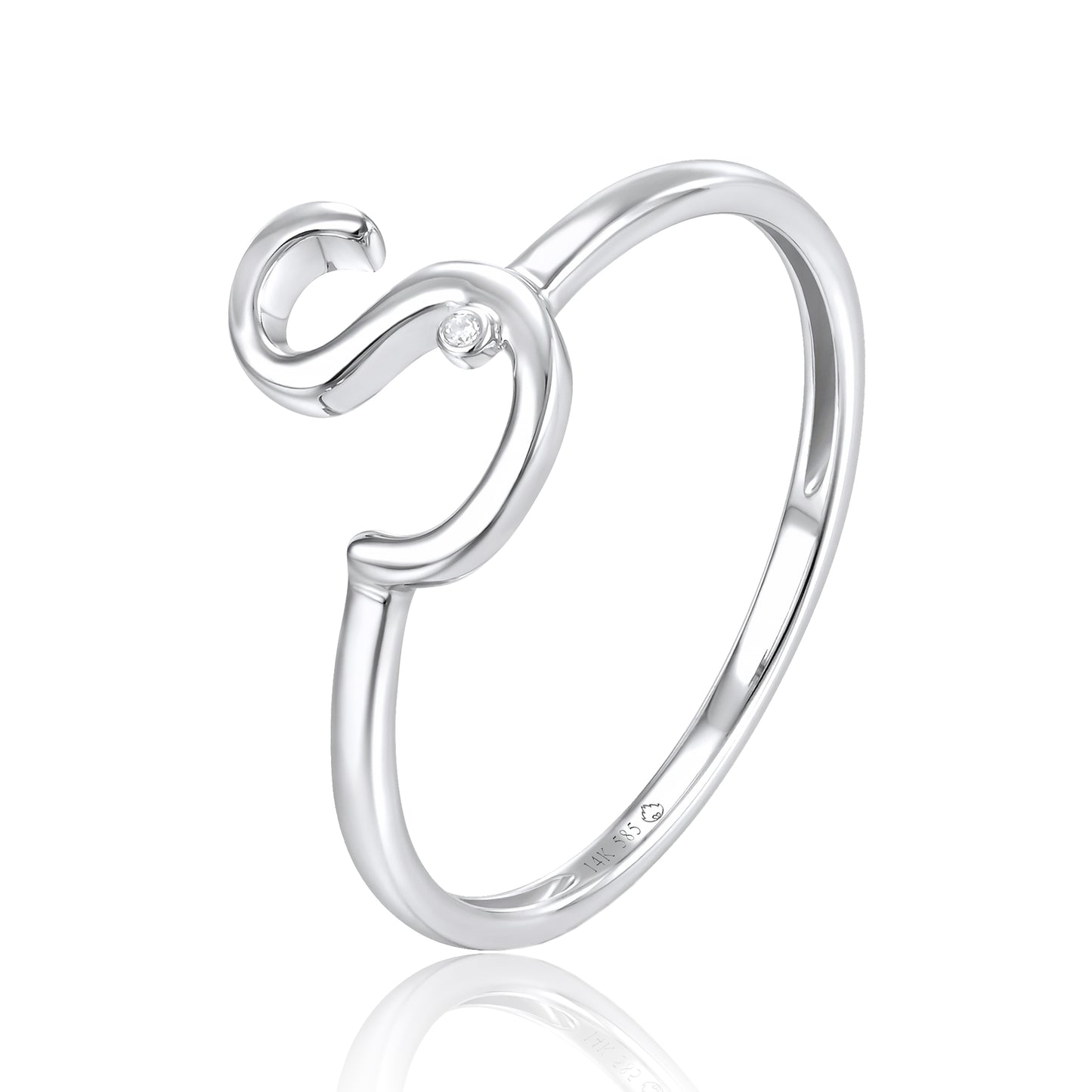 White Gold Diamond Initial S Ring