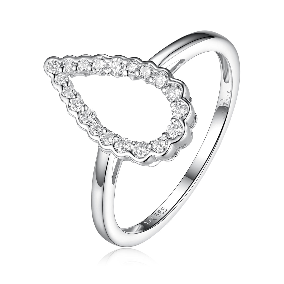 Luvente 14 Karat White Gold Pear Shaped Outline Diamond Ring