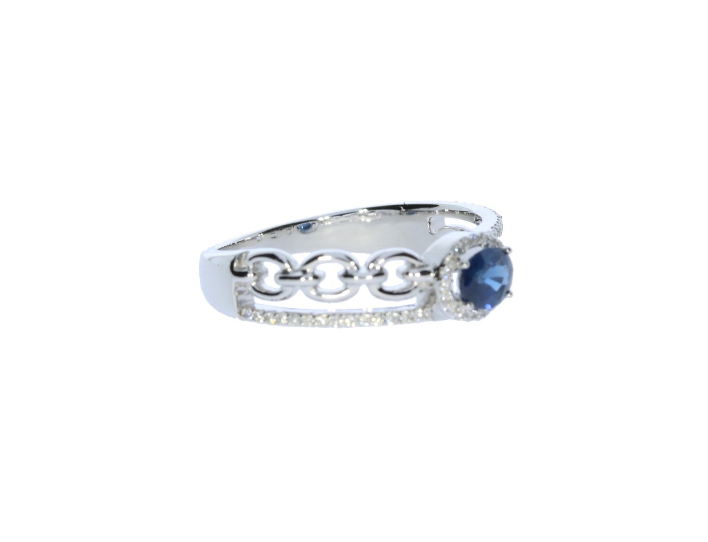 White Gold Oval Shaped Blue Sapphire Halo Diamond Ring
