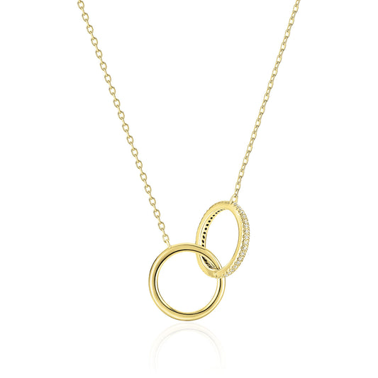 Luvente Yellow Gold Interlocking Circle Diamond Necklace - Diamond Pendants