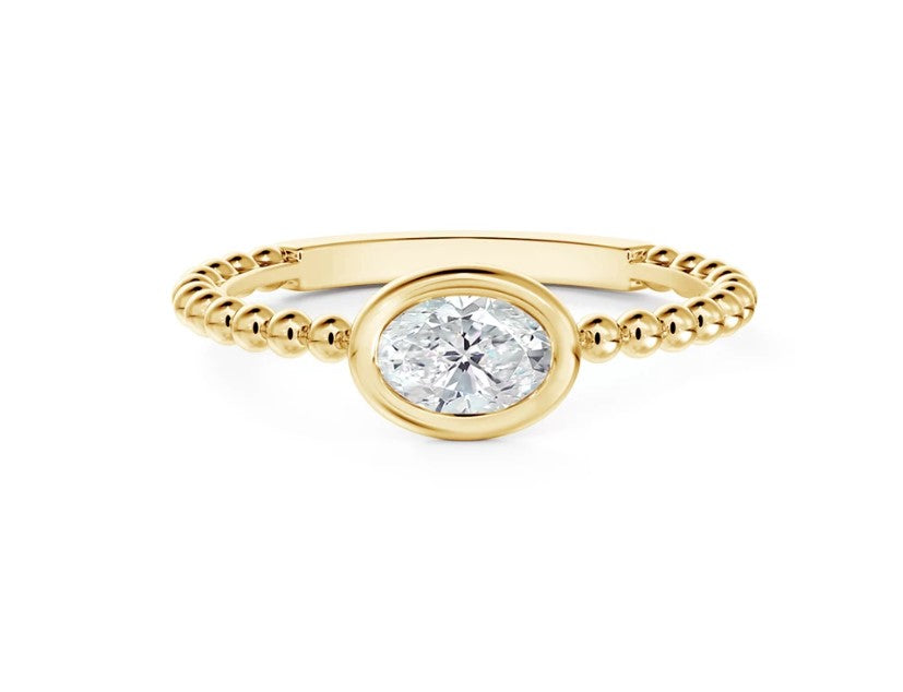 Debeers Forevermark Yellow Gold Oval Diamond Beaded Ring