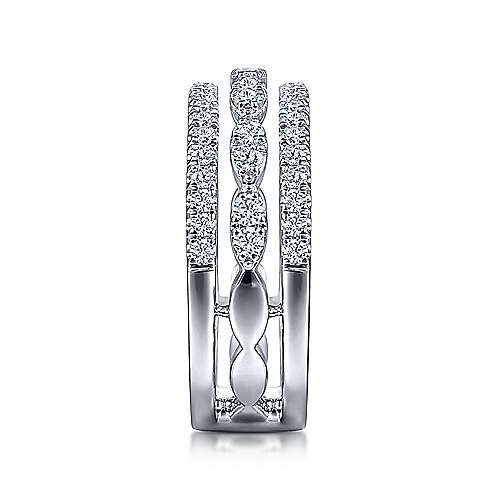 Gabriel & Co White Gold Three Row Diamond Ring