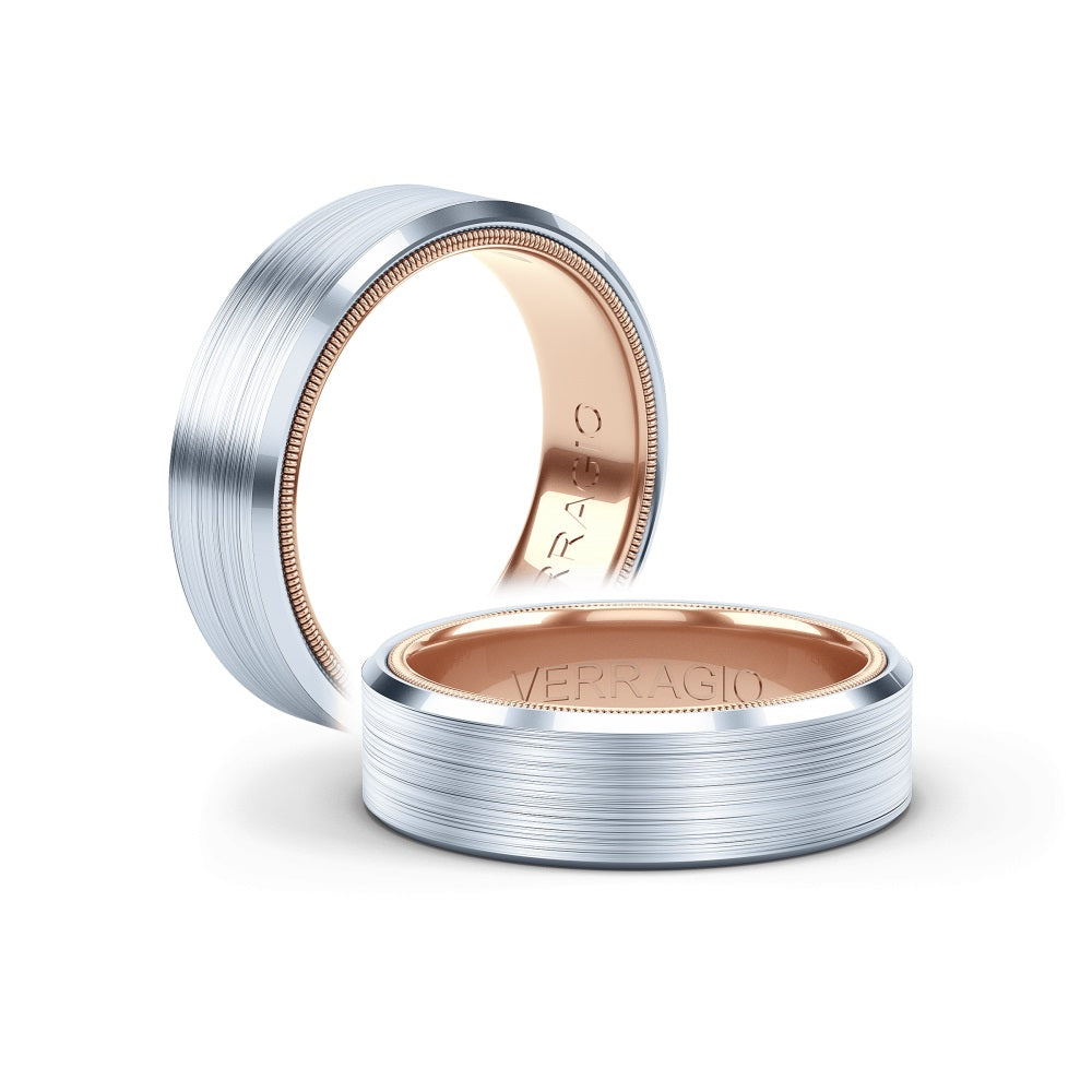 Verrgio Satin Finished White And Rose Gold Wedding Band