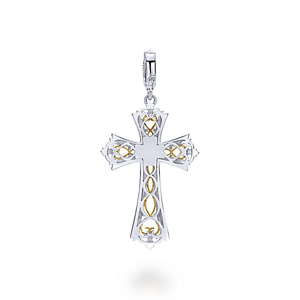 Gabriel & Co. Vintage Style 925 Silver/18 Karat Yellow Gold Fashion Cross Diamond Pendant