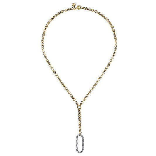 Gabriel & Co. 14 Karat Yellow Gold Tube Link Diamond Necklace - Diamond Necklaces