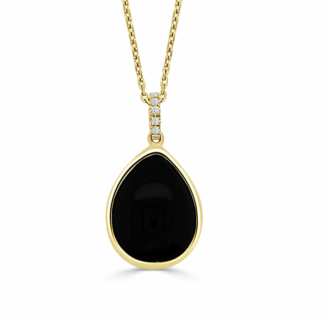 Frederic Sage Yellow Gold Luna Black Onyx & Diamond Pendant With Chain