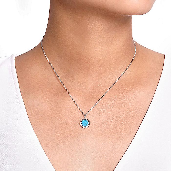 Gabriel & Co Sterling Silver Rock crystal and Turquoise Pendant Necklace