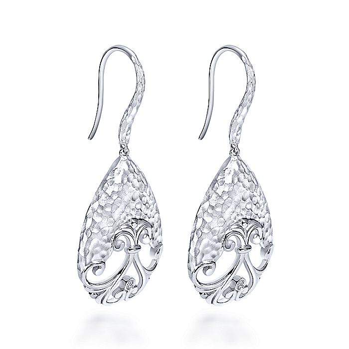 Gabriel & Co Sterling Silver Hammered Drop Earrings