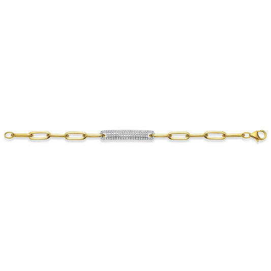 Yellow Gold Pavé Diamond Link Paperclip Style Bracelet - Diamond Bracelets