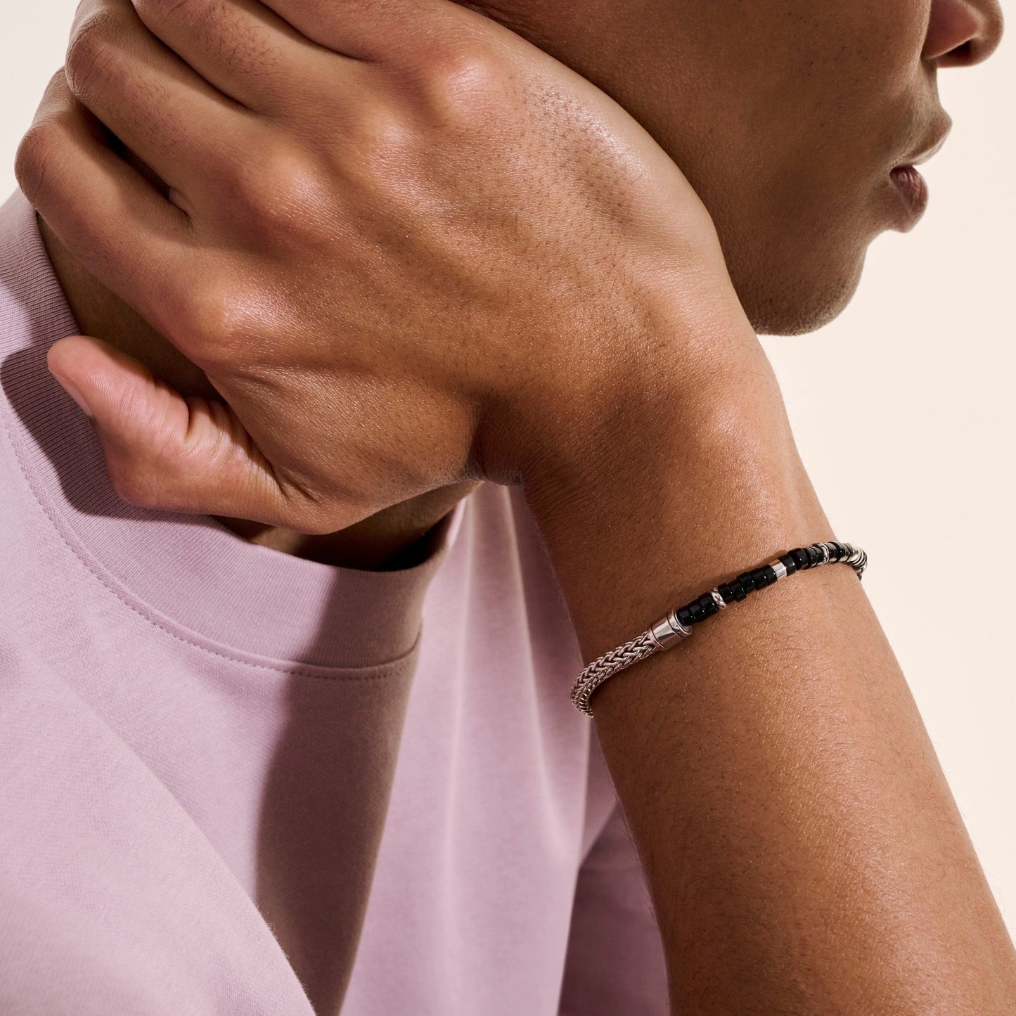 John Hardy Sterling Silver Black Onyx Heishi Chain Bracelet