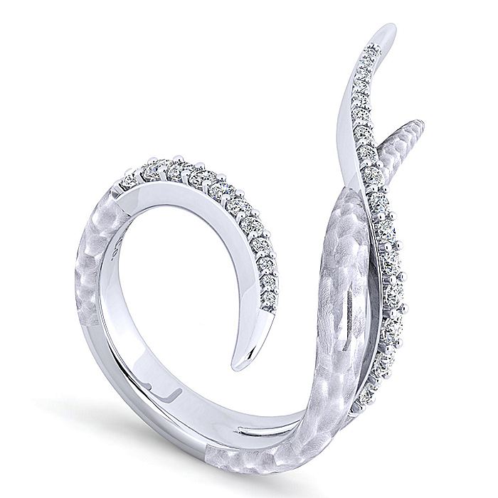 Gabriel & Co Sterling Silver Hammered White Sapphire Open Wrap Ring