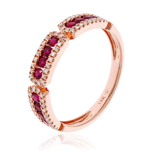 Luvente 14 Karat Rose Gold Art Deco Ruby Ring - Colored Stone Rings - Women's