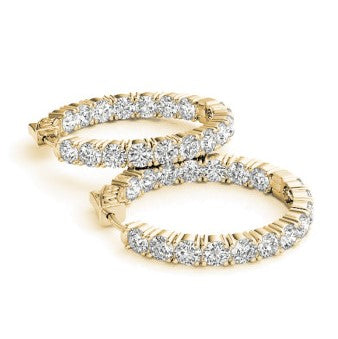 Ladies Yellow Gold Two Carat Hoop Earrings