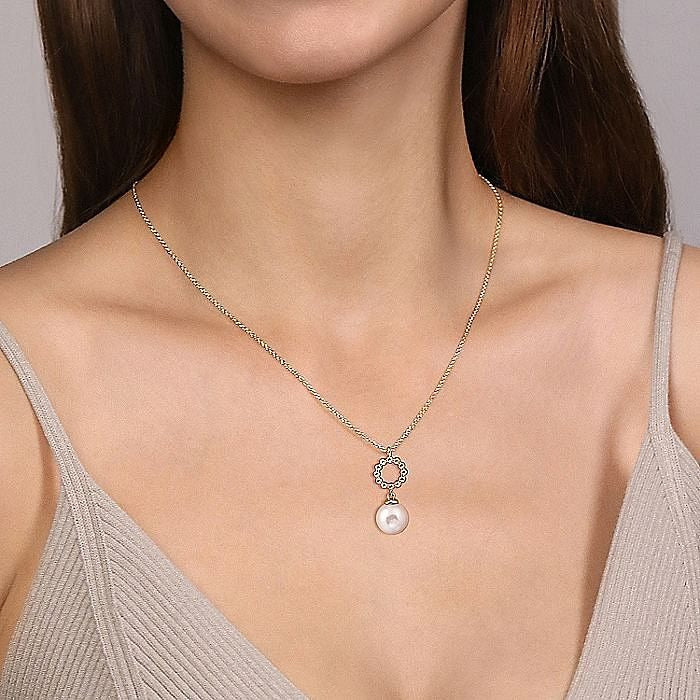 Gabriel & Co. Yellow Gold Fresh Water Pearl Bujukan Drop 17.5 Inch Necklace