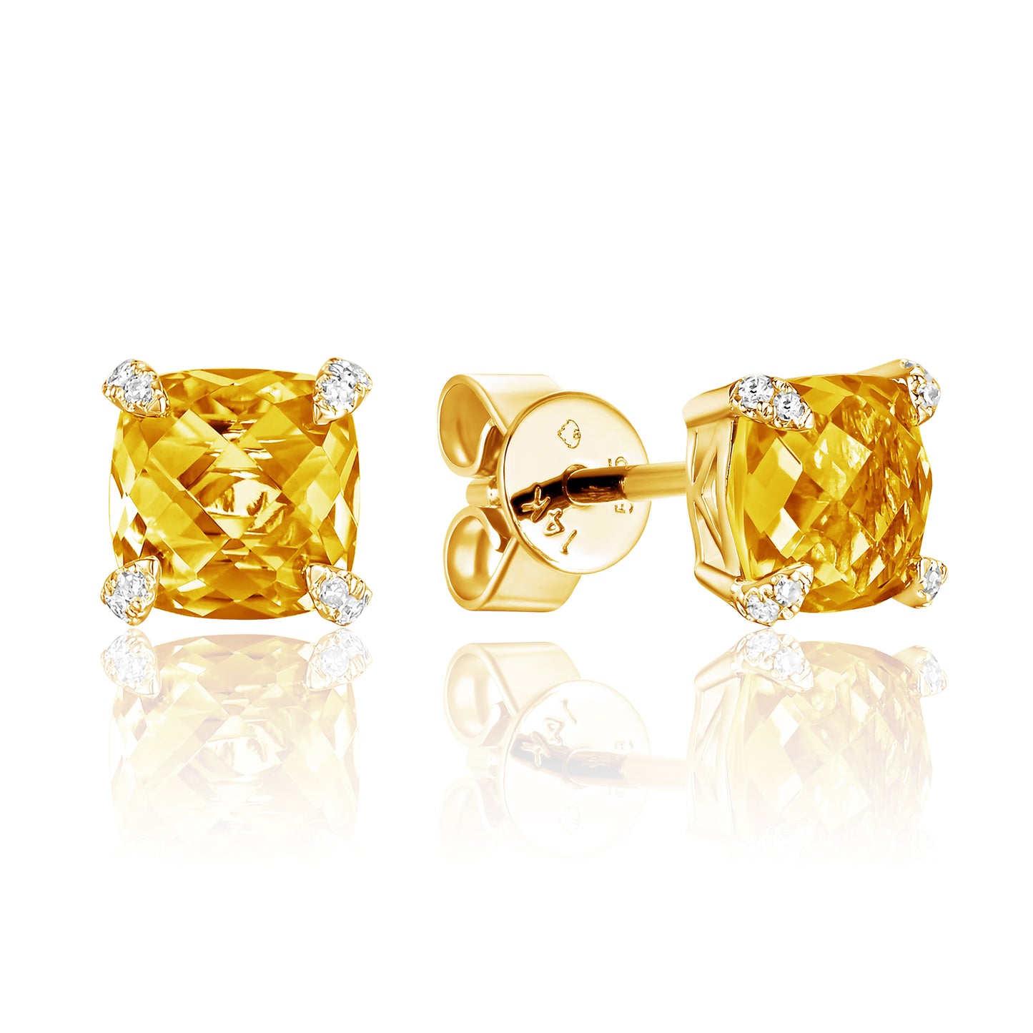 Luvente 14 Karat Yellow Gold Pavé Claw Cushion Citrine Earrings