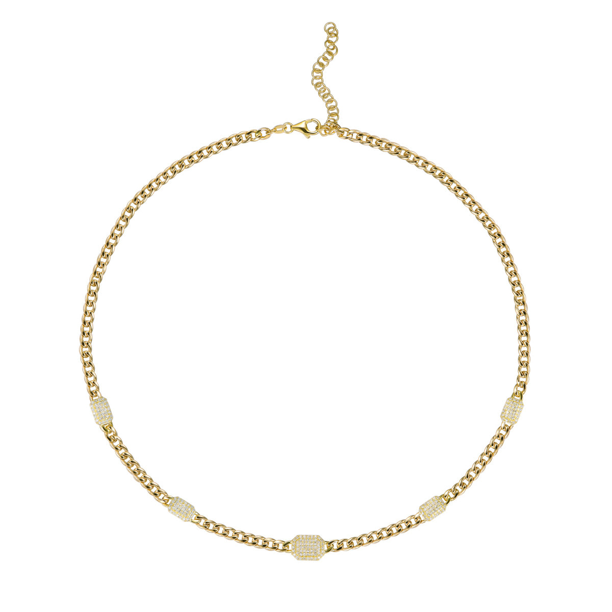 Luvente Yellow Gold 5 Emerald Shape Diamond Cluster Station Necklace