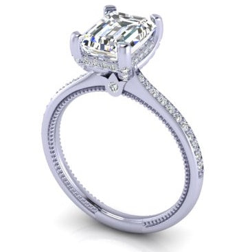 Verragio White Gold Emerald Cut Hidden Halo Semi-Mount Engagement Ring