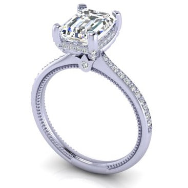 Verragio White Gold Emerald Cut Hidden Halo Semi-Mount Engagement Ring - Diamond Semi-Mount Rings