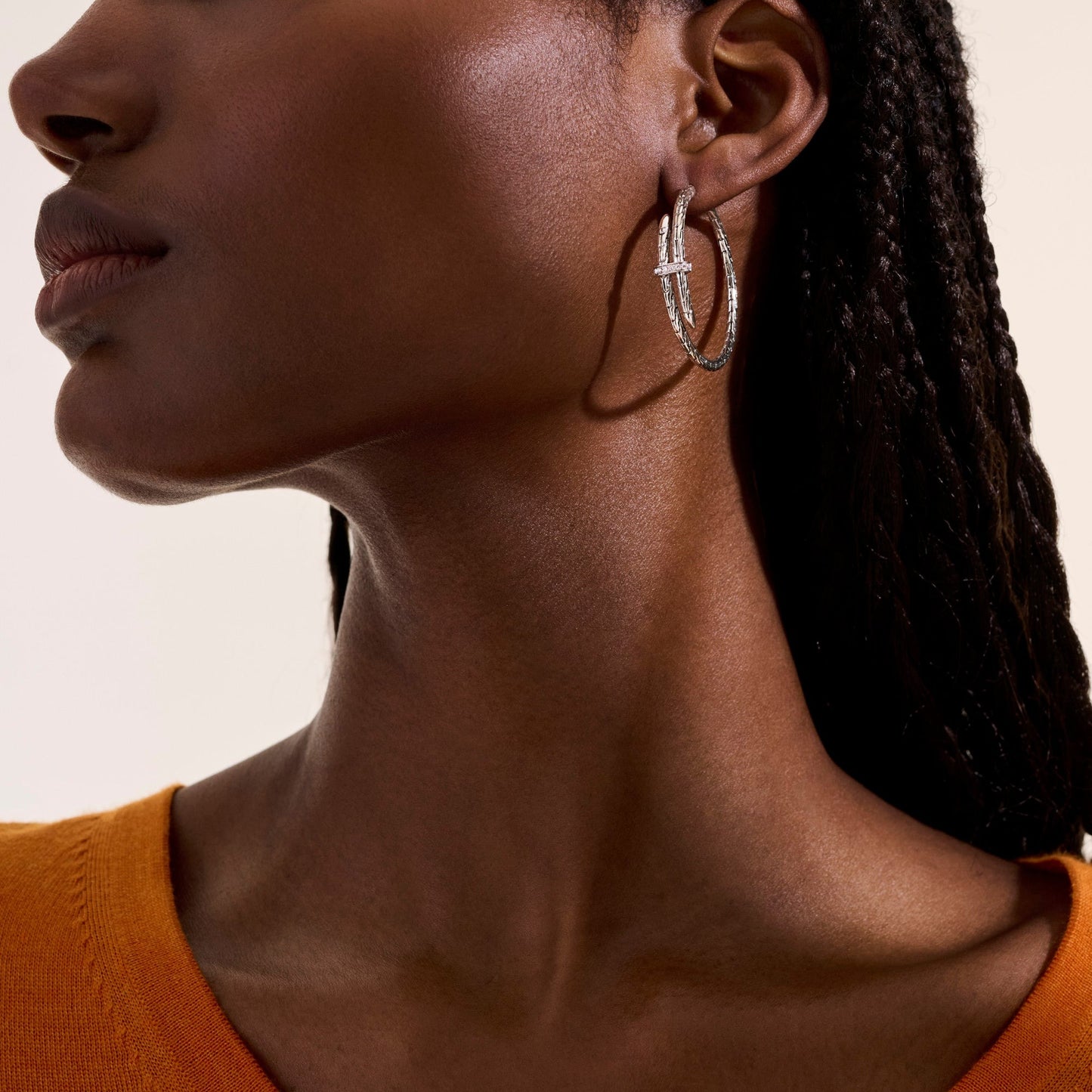 John Hardy Sterling Silver Spear Hoop Diamond Earrings