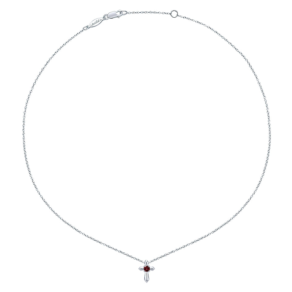 Gabriel & Co Sterling Silver Round Garnet Cross Necklace