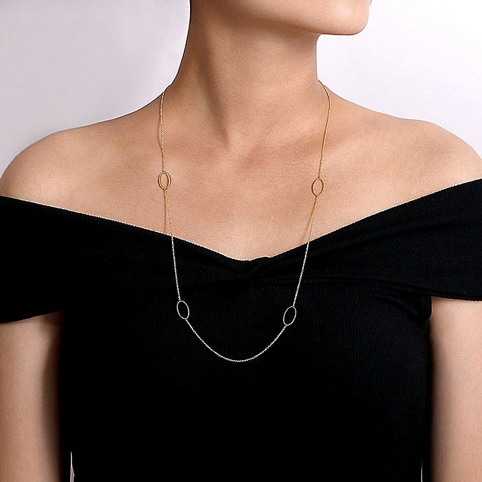 Gabriel & Co. 14 Karat Yellow Gold 28 Inch Bujukan Beaded Oval Station Necklace