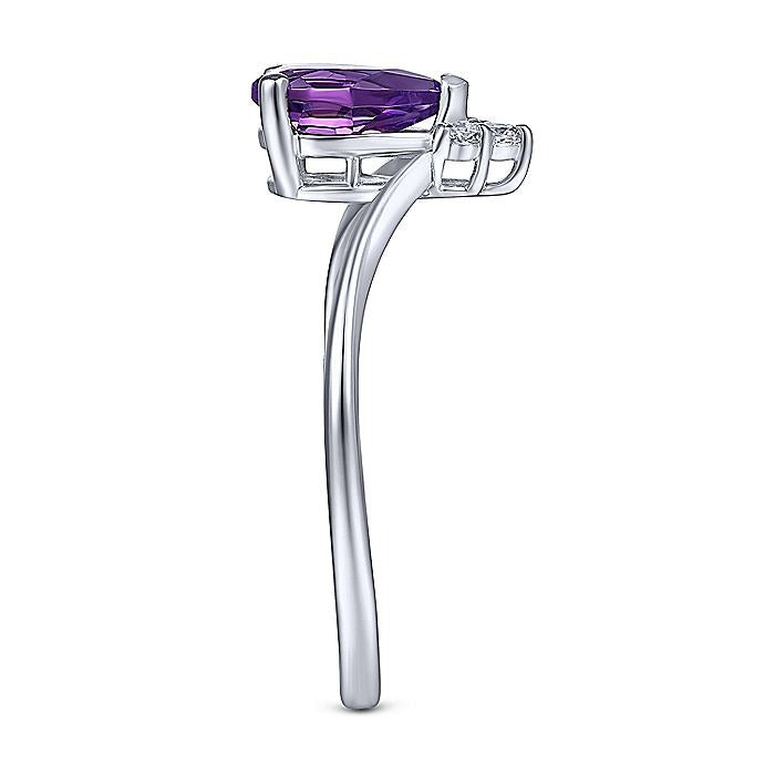 Gabriel & Co. White Gold Teardrop Amethyst and Diamond Triangle Ring - Diamond Fashion Rings - Women's