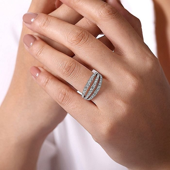 Gabriel & Co. White Gold Diamond Three Row Ring