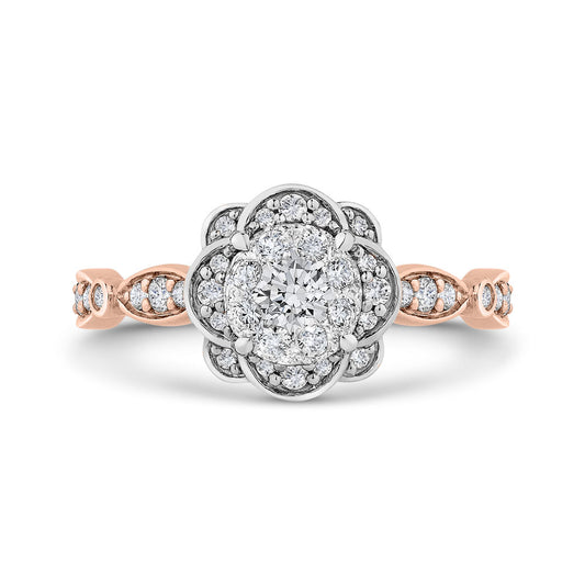 Luminous Rose & White Gold Flower Engagement Ring - Diamond Engagement Rings