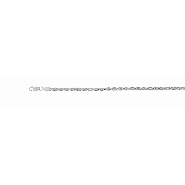 Sterling Silver 22 Inch Rhodium Finished 3.6MM Diamond Cut Rope Chain