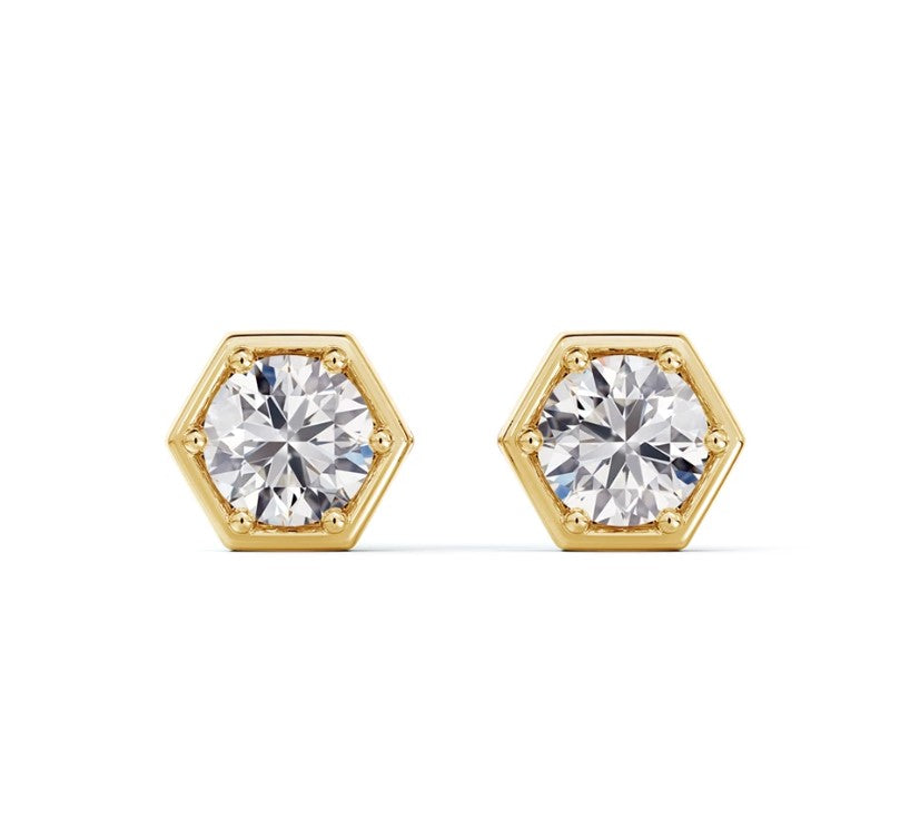 Debeers Forevermark 14 Karat Yellow Gold Honeycomb Diamond Stud Earring - Diamond Earrings